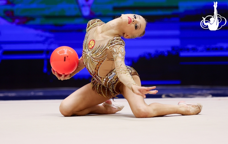 Kristina Voitenko during an exercise with a ball