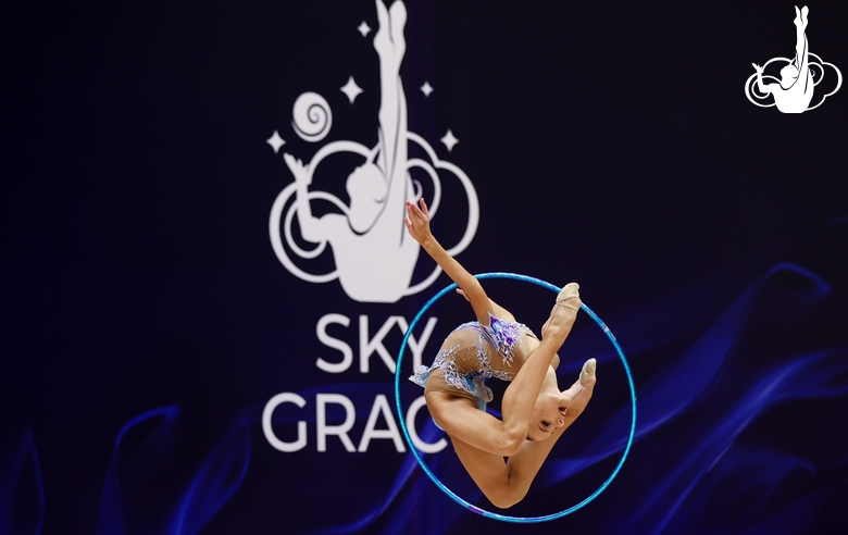 Gymnast during an exercise with a hoop