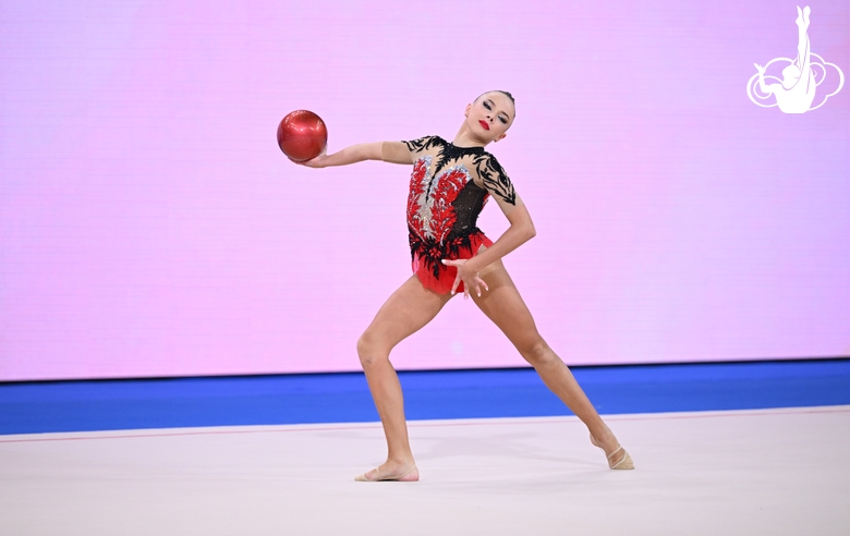 Kristina Dupina during an exercise with a ball