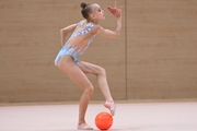 Kristina Voitenko during an exercise with a ball at a control training session