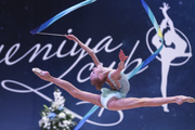 Varvara Baranova (Russia) in the exercise with a ribbon at the EVGENIYA CUP tournament