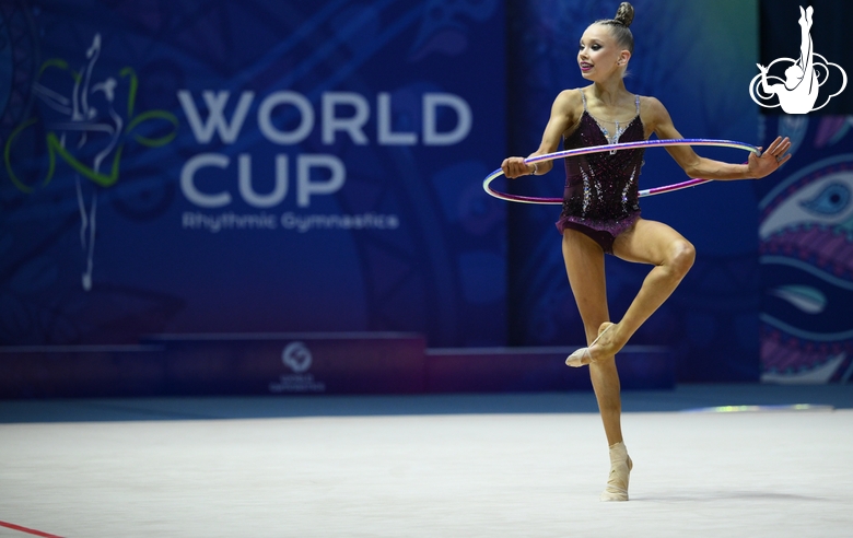 Eva Kononova during an exercise with hoop