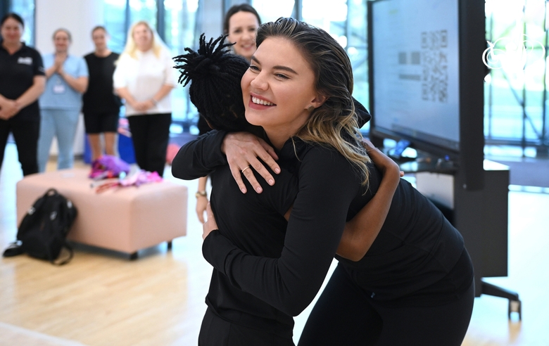 Olympic champion Alina Kabaeva with gymnast from the Republic of Congo Nkenko Sita Davina Chanselvi in the Academy