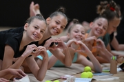 Gymnasts during a session with a psychologist at the training camp in the Academy