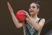 Gymnast during an exercise with a ball