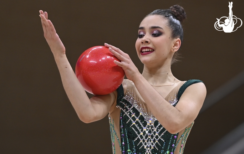 Gymnast during an exercise with a ball