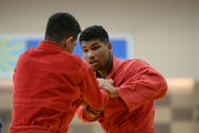 Winner of the Russian Sambo Championship Alexander-Shain Kvachantiradze during training at the Martial Arts Academy