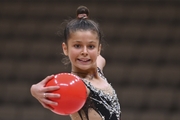 Karolina Tarasova during an exercise with a ball during a control training session