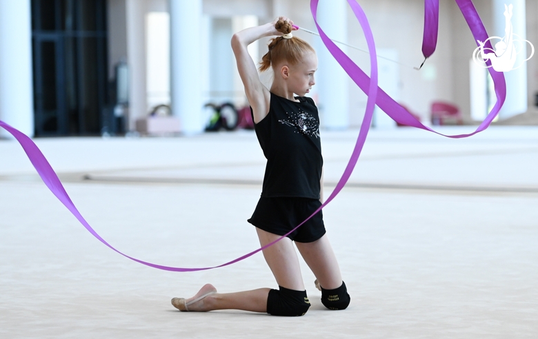 Olga Chernykh during an exercise with a ribbon