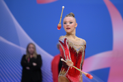 Alisa Medvedeva during an exercise with clubs