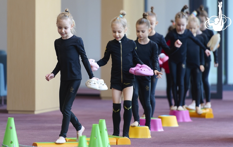 Young gymnasts in class