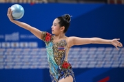 Gymnast during an exercise with a ball