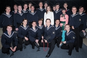 Olympic champion Alina Kabaeva on a group photograph with the Igor Moiseyev State Academic Folk Dance Ensemble