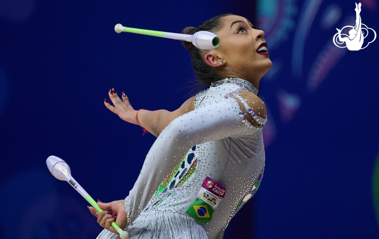 Barbara Domingos during an exercise with clubs