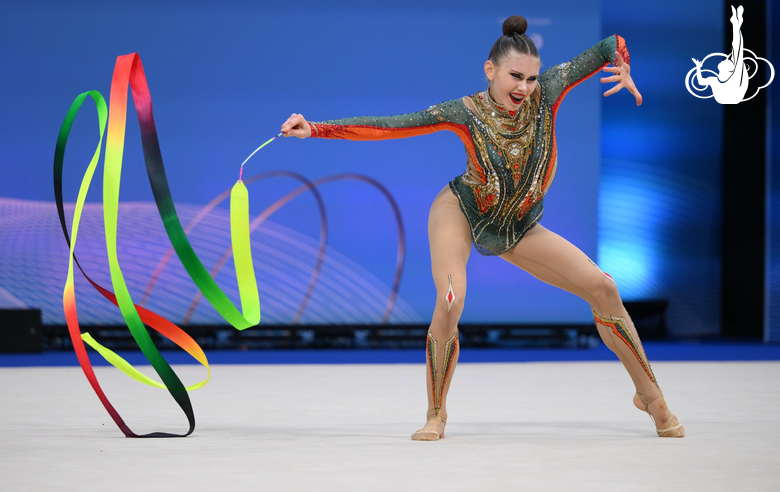 Ekaterina Sazonova during an exercise with a ribbon
