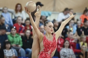 Arina Gvozdetskaya during an exercise with a ball