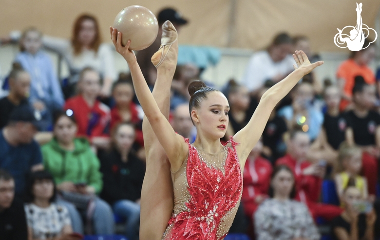 Arina Gvozdetskaya during an exercise with a ball