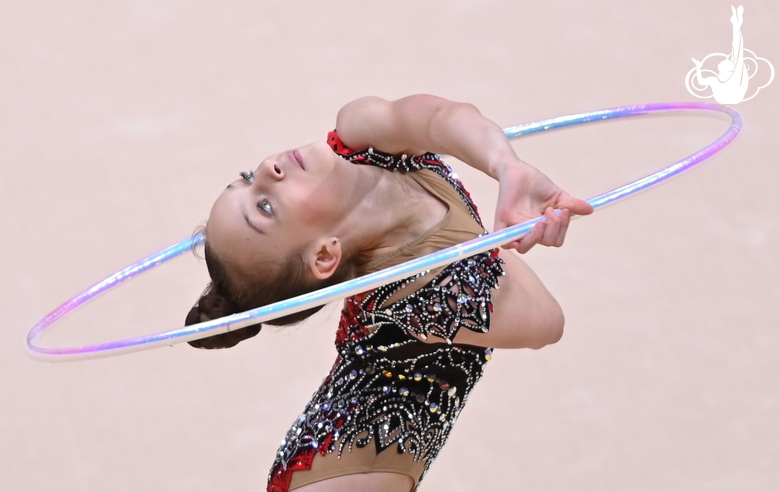 Miroslava Monina during an exercise with a hoop at an assessment training session