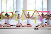 Gymnasts during the training session