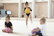 Young gymnasts during training