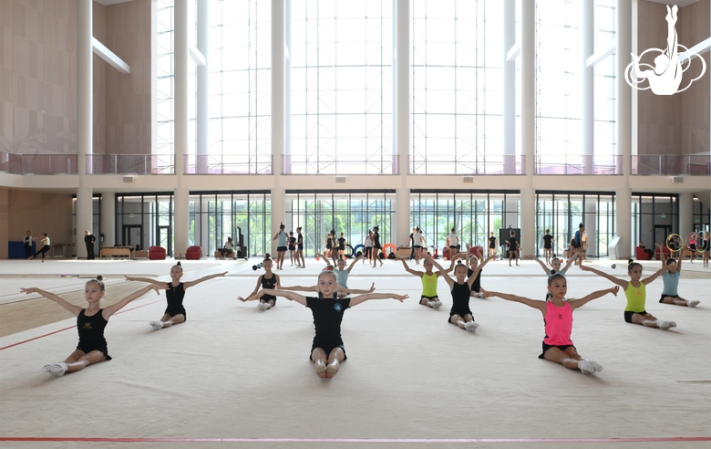 Gymnasts during practice at the training camp in the Academy