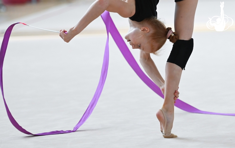 Olga Chernykh during an exercise with a ribbon