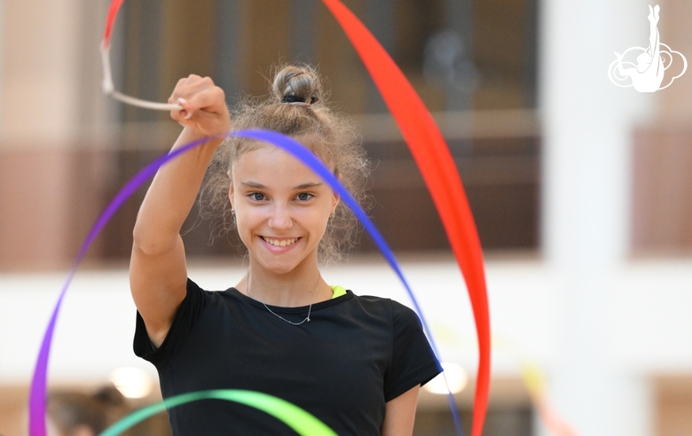 A gymnast during practice at the training camp in the Academy