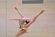 Gymnast during an exercise with a jump rope