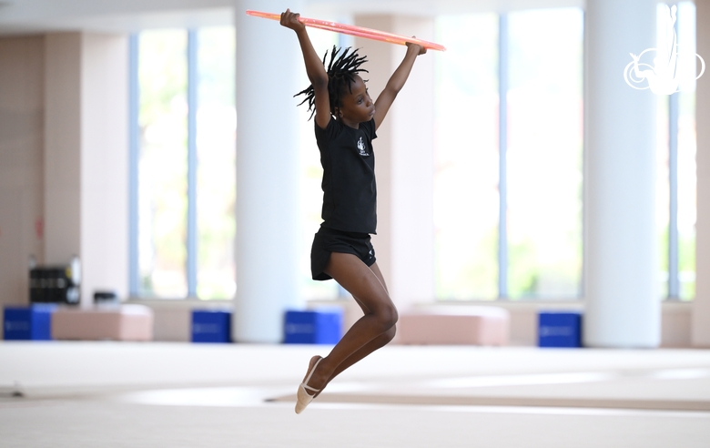 Gymnast Nkenko Sita Davina Chanselvi from the Republic of Congo during the hoop exercise