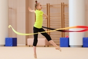 Elvira Belyaeva during an exercise with a ribbon