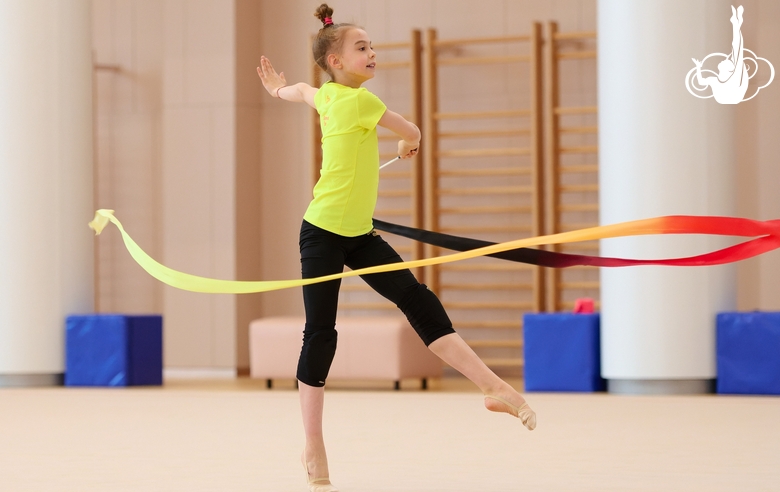 Elvira Belyaeva during an exercise with a ribbon