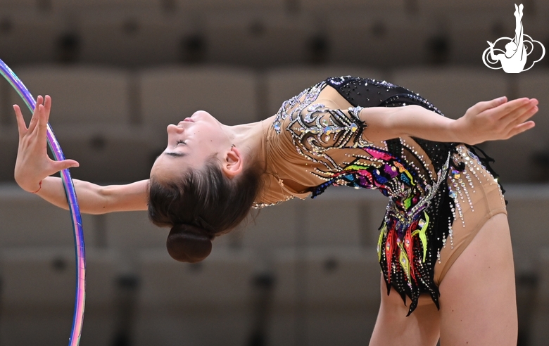 Anna Vakulenko during an exercise with a hoop at the assessment training session