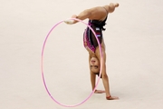 Gymnast during an exercise with a hoop