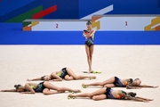 Gymnasts during the exercise