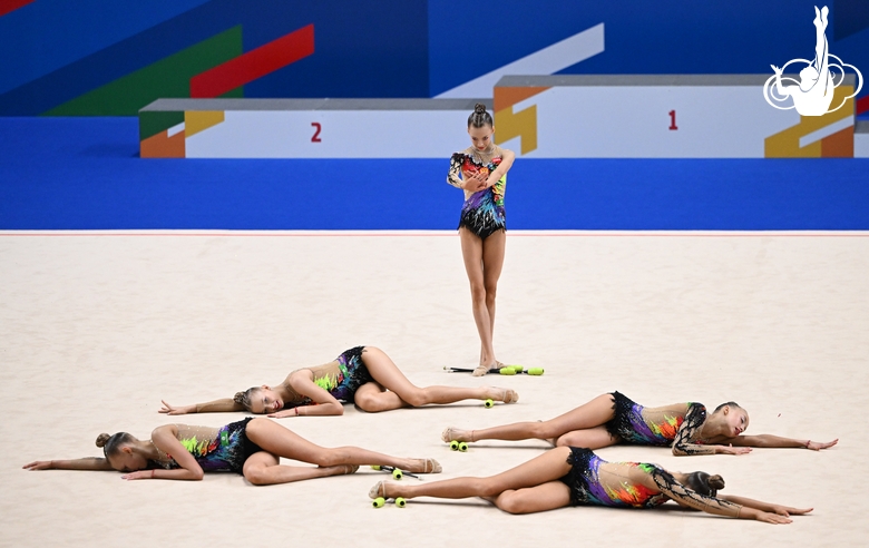 Gymnasts during the exercise