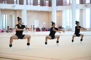 Gymnasts Kimaya Karle, Aryaa and Avani Nitesh Kadam during training at the Academy