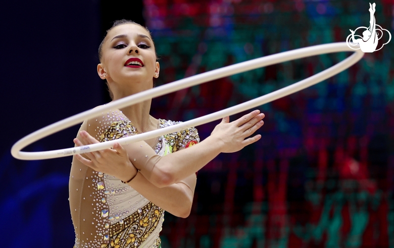 Mariia Borisova during an exercise with a hoop