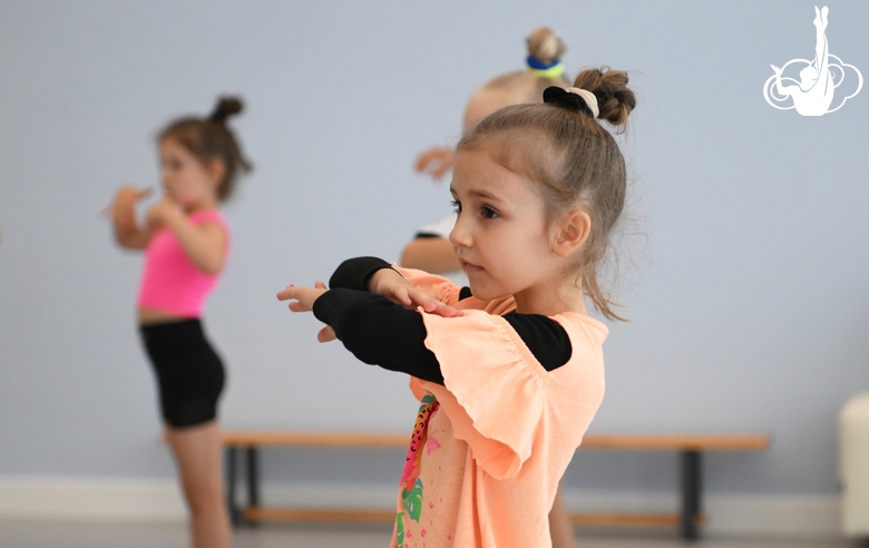 A gymnast during a dance class at the training camp in the Academy