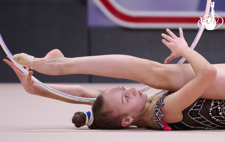 Miroslava Monina during an exercise with a hoop at a control training session