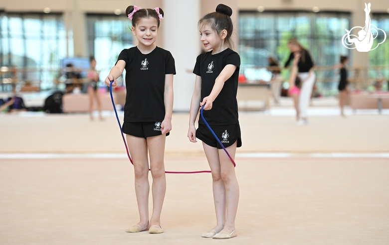 Young gymnasts during the workout