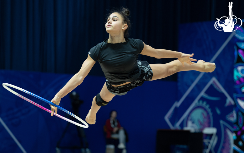 A gymnast during the podium training