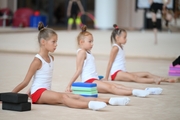 Gymnasts during the training session