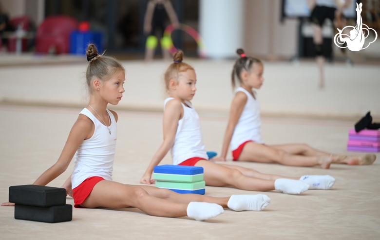 Gymnasts during the training session