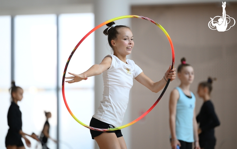 A gymnast during practice at the training camp in the Academy
