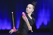 Marria Borisova during an exercise with clubs at floor testing