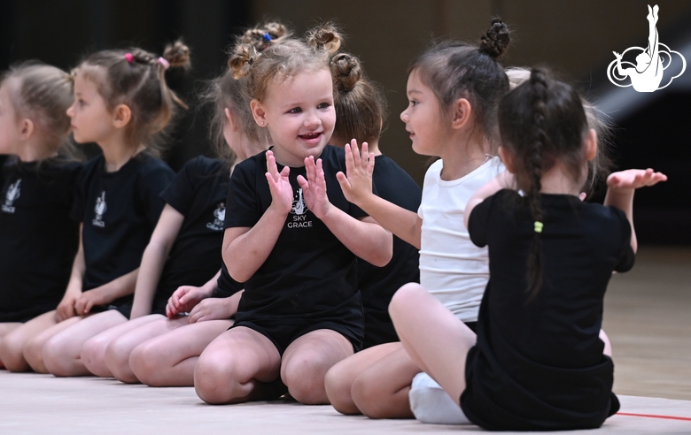 Young gymnasts during rehearsal of the competition opening