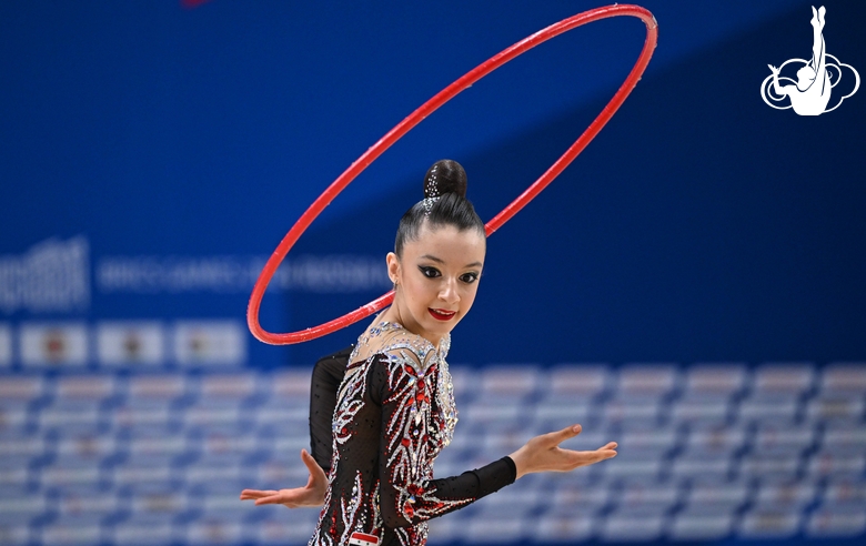 Gymnast during an exercise with a hoop