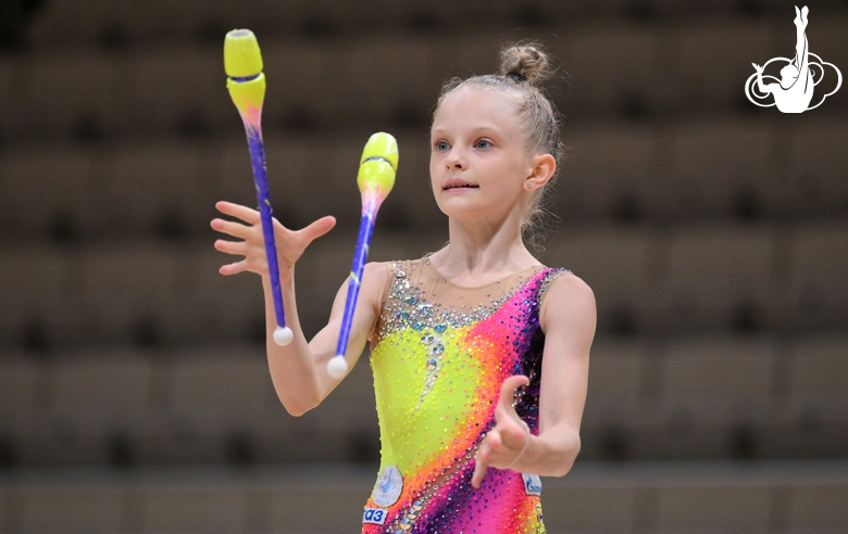 Sofia Smirnova during an exercise with clubs  during a control training session