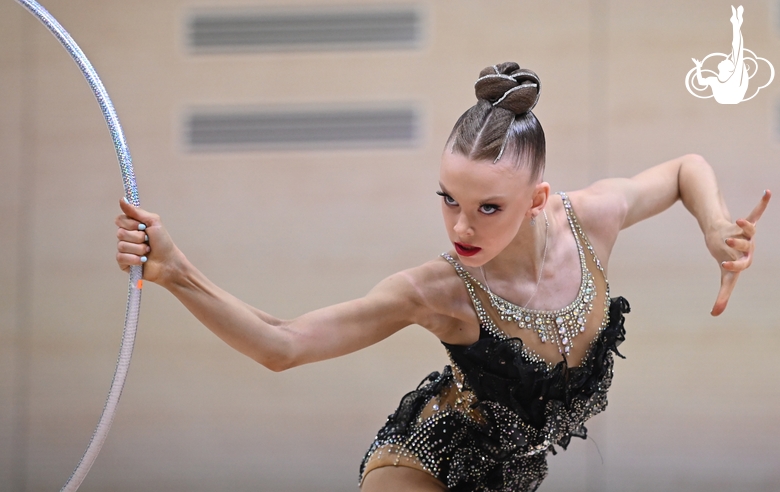 Gymnast during an exercise with a hoop