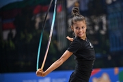 Karolina Tarasova  during an exercise with a hoop  at floor testing ahead of the BRICS Games